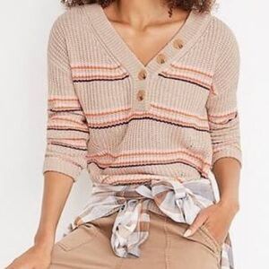 2/$35 Maurices V Neck Beige Striped Sweater
